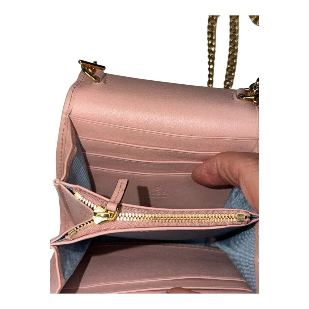 Gucci Interlocking G Pink Leather Chain Wallet Mini WOC Crossbody 525212